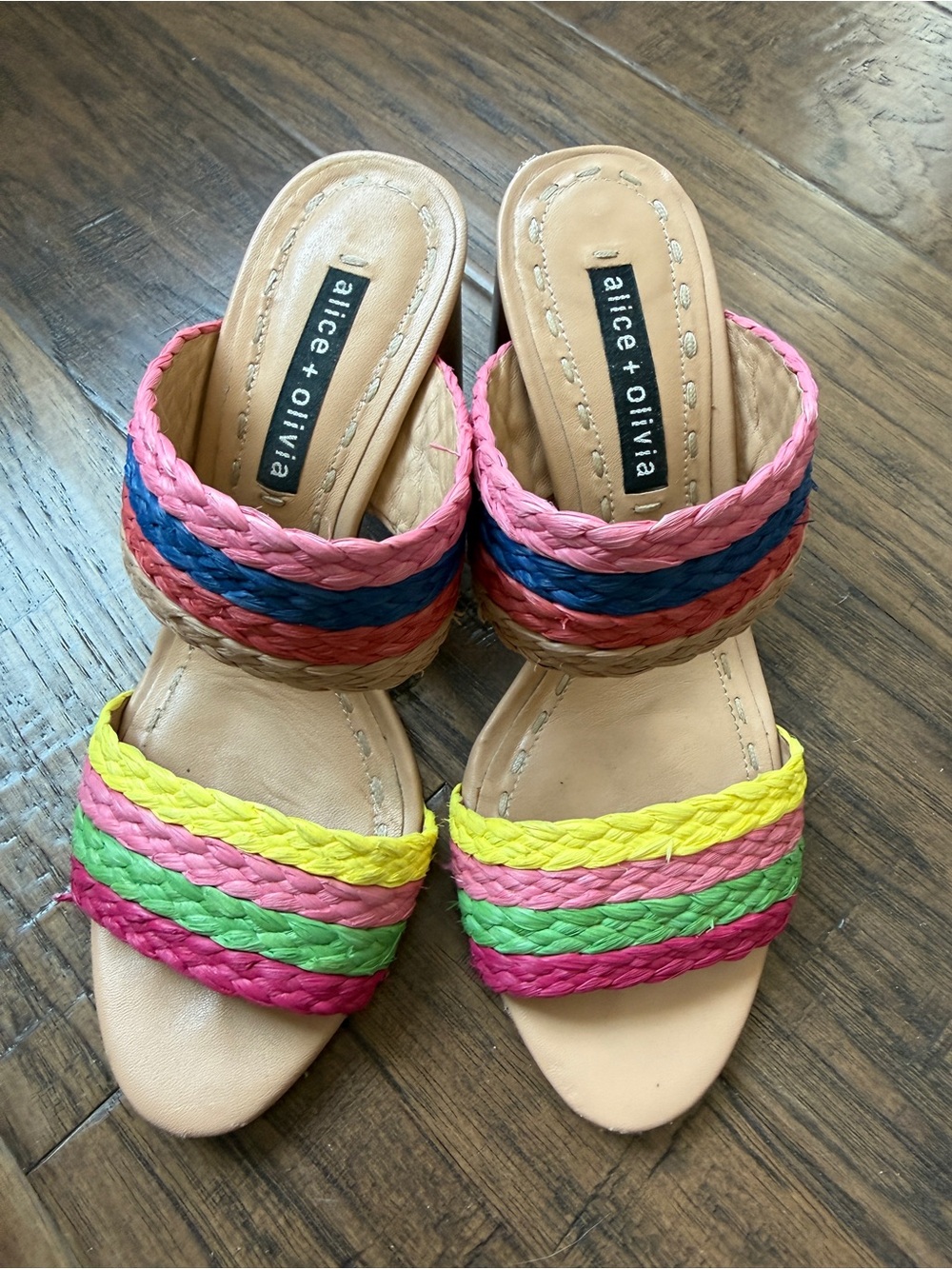 Alice + Olivia Multicolor Braided Slide Mules - Pink Yellow Green Blue
